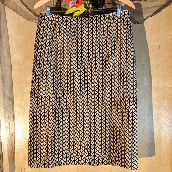 MICHAEL KORS Collection Cream Brown MK Monogram Leather Pencil Vintage Skirt _10